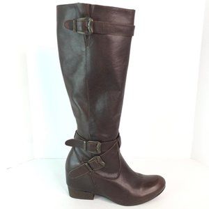 Miz Mooz Knee High Brown Leather Boots with Buckles 7.5.